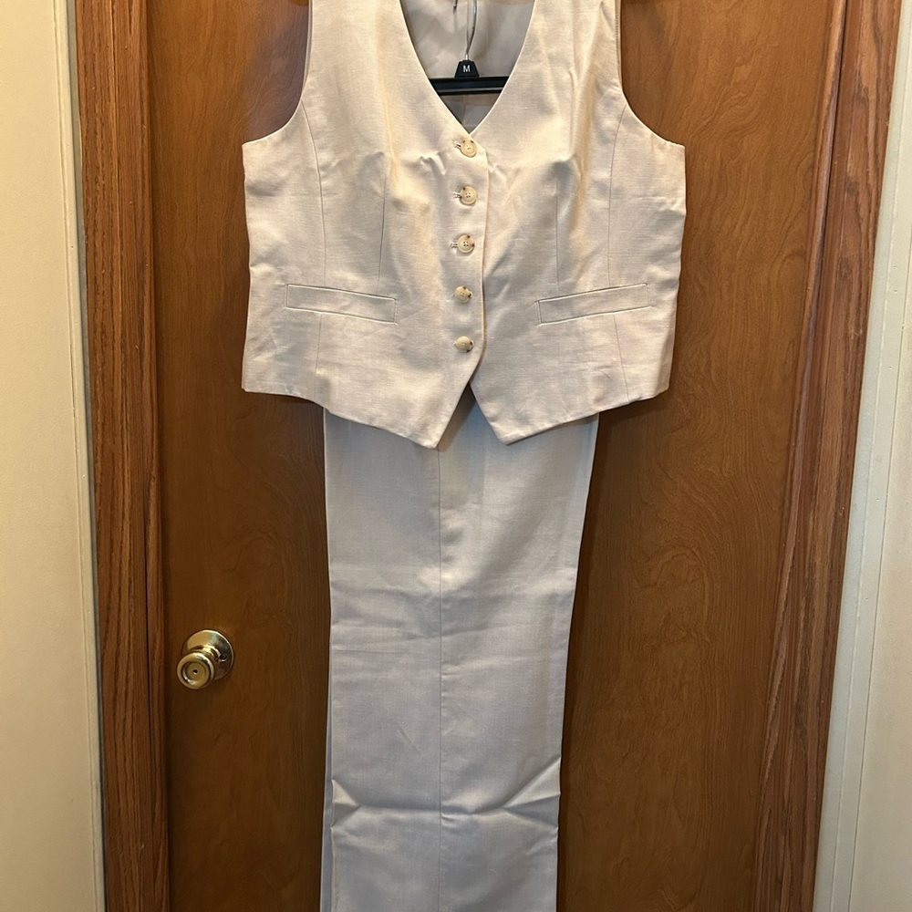 Talbots Cream Straight Leg Pants & Vest Set